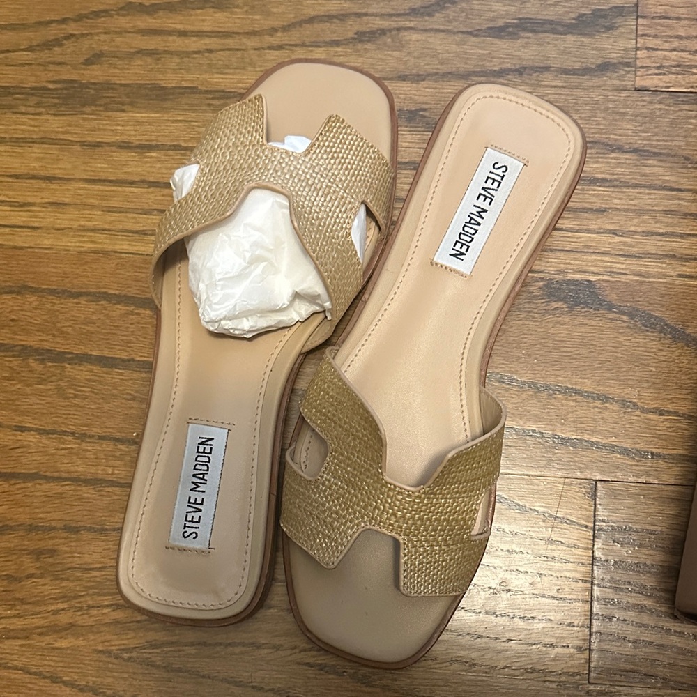 Steve Madden Beige raffia Slide Sandals